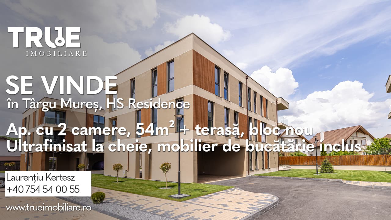 Ap. cu 2 camere, 54m² + terasă, bloc nou, HS Residence!