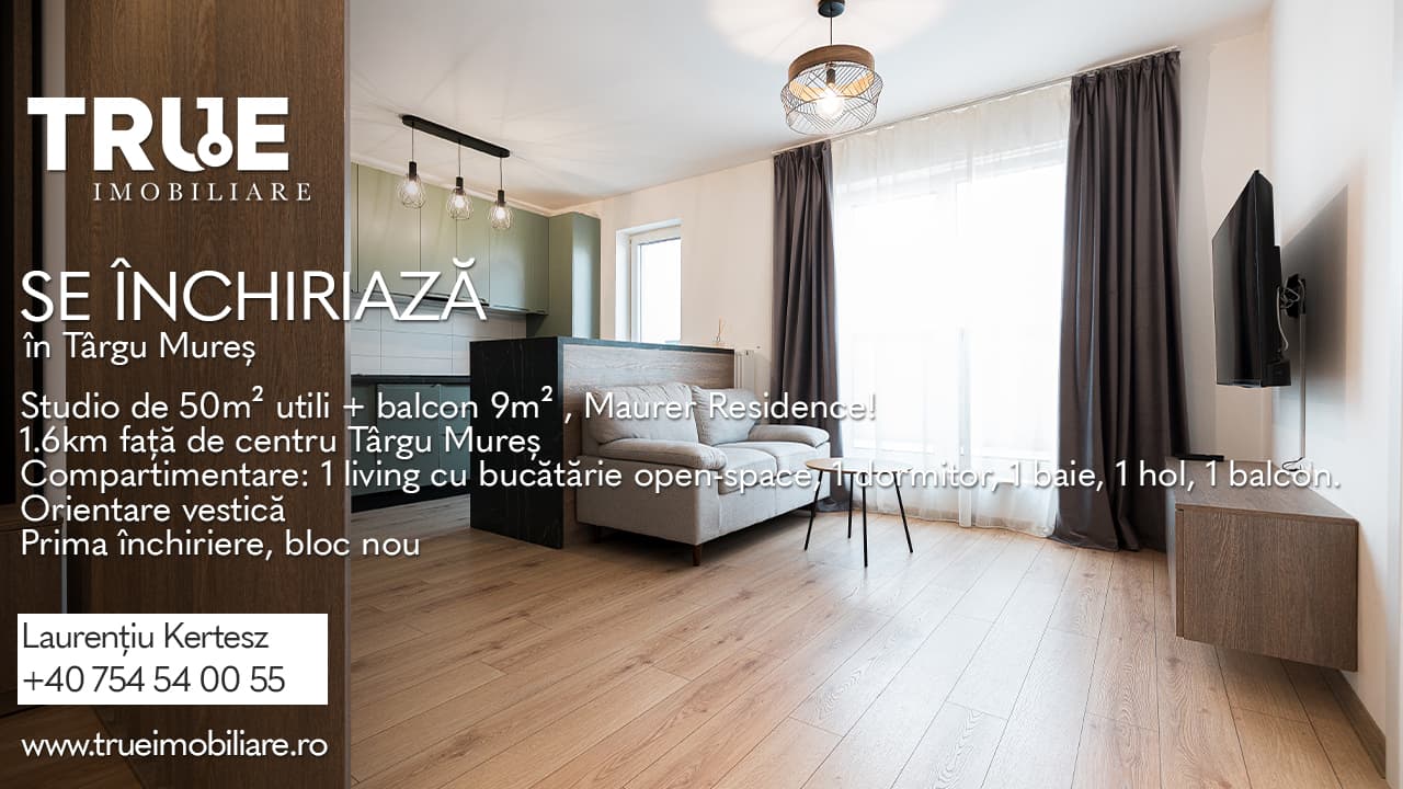 Studio 50m² utili + balcon 9m² + parcare, Maurer Residence!