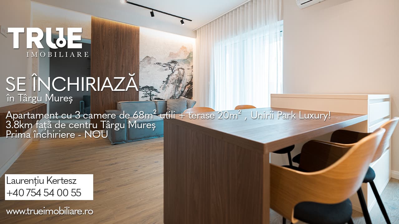 Ap. 3 camere de închiriat, Unirii Luxury, 68 m² + terase 20 m²