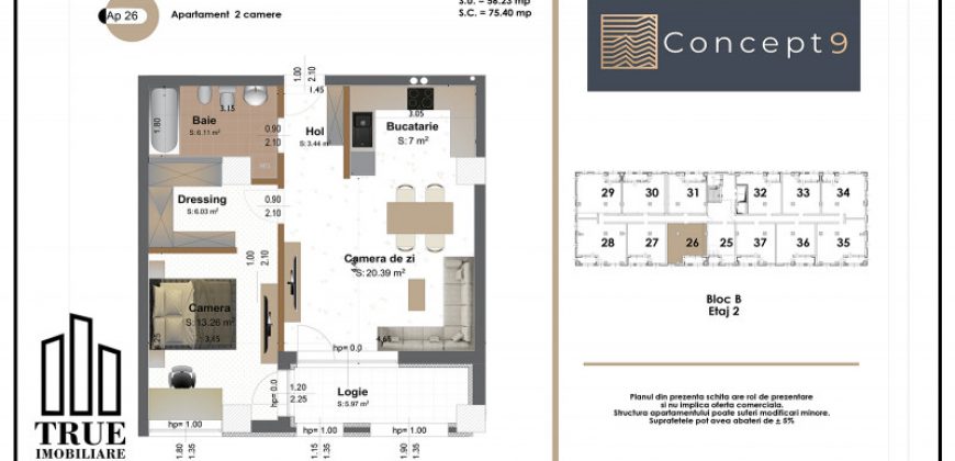 Apartament cu 2 camere, 62.2mp, et.2/10, bloc nou, Concept 9!