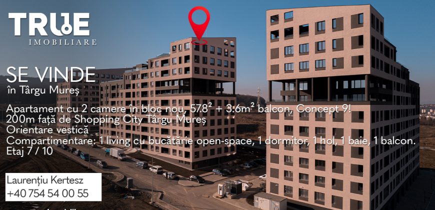 Apartament cu 2 camere, 57.8m² + 3.6m² logie, Concept 9!