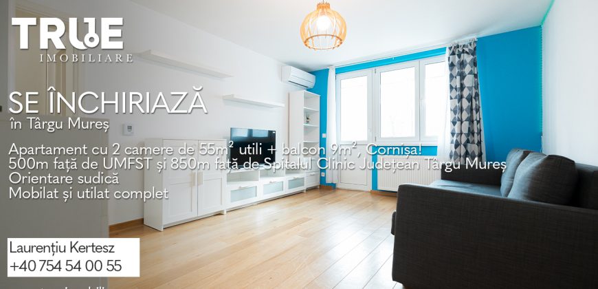 Apartament cu 2 camere, 55m² + 5m² balcon, Cornișa, Târgu Mureș!