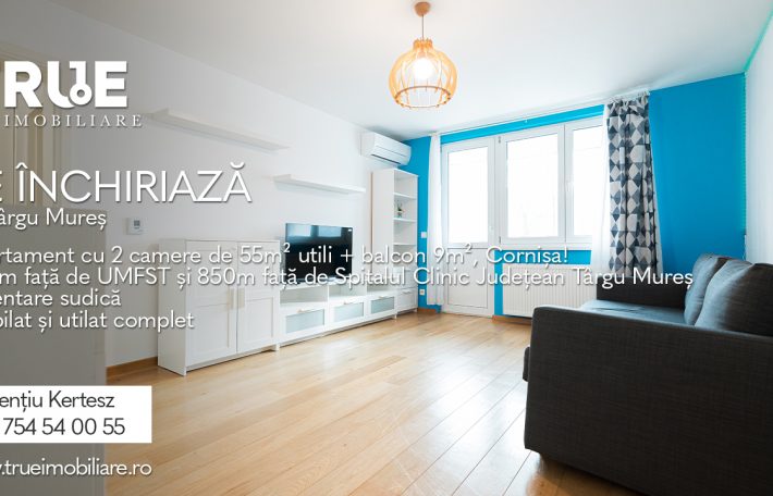 Apartament cu 2 camere, 55m² + 5m² balcon, Cornișa, Târgu Mureș!