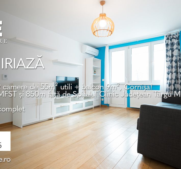 Apartament cu 2 camere, 55m² + 5m² balcon, Cornișa, Târgu Mureș!