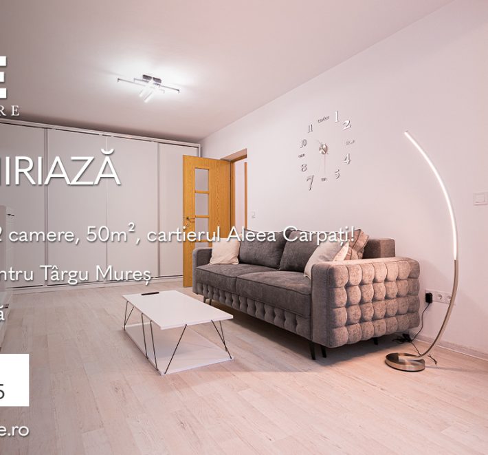 Apartament cu 2 camere de închiriat, 50m² + 5m² balcon, Aleea Carpați!
