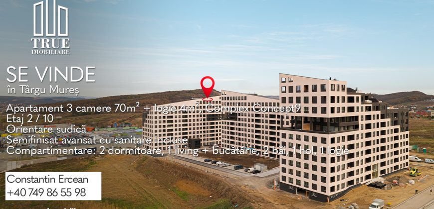 Apartament cu 3 camere, 73m², et.2/10, bloc nou, Concept 9!