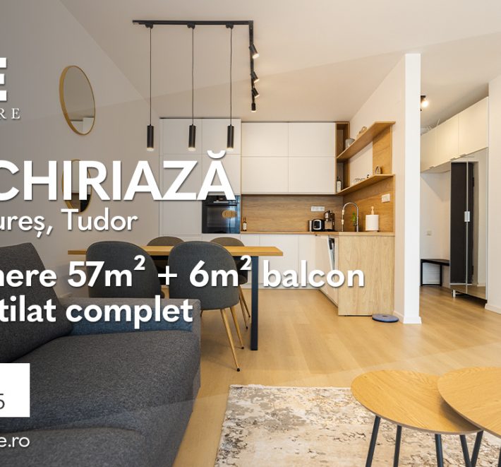 Ap. cu 2 camere de închiriat, 57m² + 6m² balcon, Concept 9, Tudor!