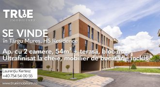 Ap. cu 2 camere, 54m² + terasă, bloc nou, HS Residence!