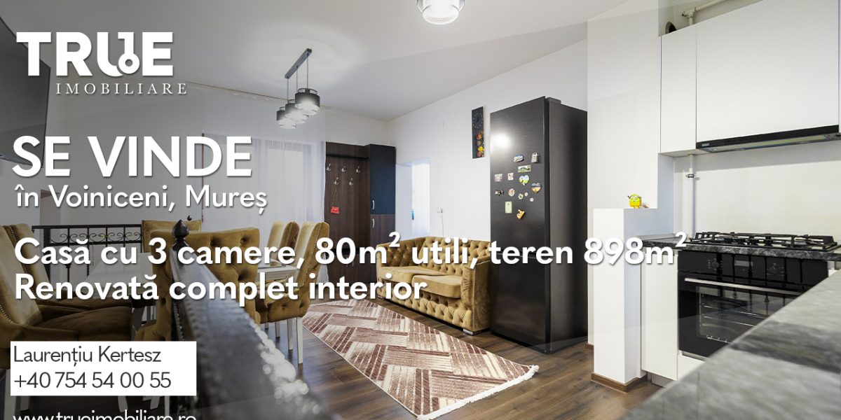 Casă cu 3 camere, 80m² utili + teren 898m², Voiniceni!