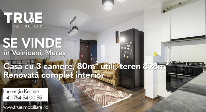 Casă cu 3 camere, 80m² utili + teren 898m², Voiniceni!