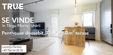 Penthouse 3 camere, 77m² + 50m² terase, Unirii, Târgu Mureș