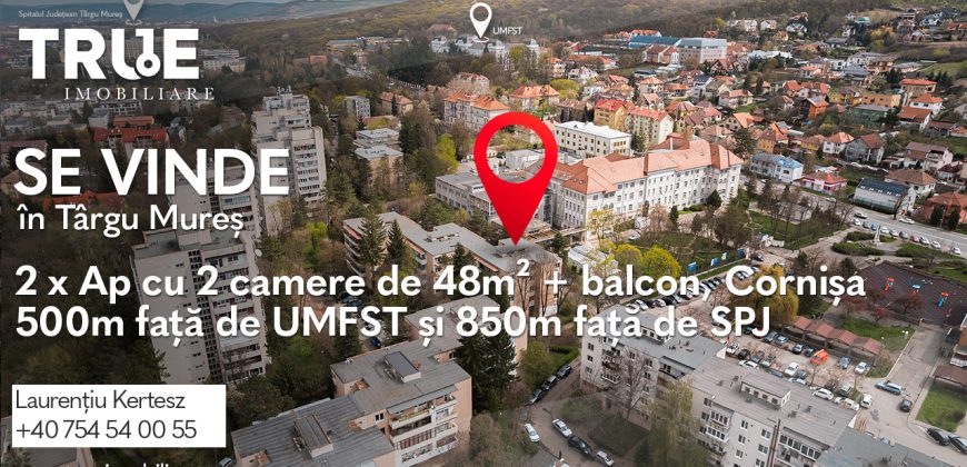 2 x Apartamente cu 2 camere, 48m² + 5m² balcon, Cornișa, Târgu Mureș!